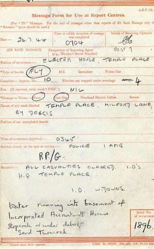 EH Bomb damage 1944 Warden report